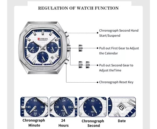 CURREN 8459 Luxury Fashion Square Dial Stainless Steel Active Chronograph Luminous Watch For Men With Free Box By Primepick. - Image 3