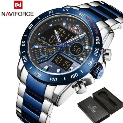 NAVIFORCE NF9171 Silver And Royal Blue Two-tone Stainless Steel Dual Wrist Watch For Men By Primecick - Image 3