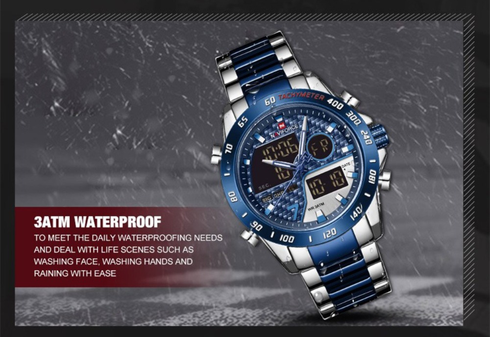 NAVIFORCE NF9171 Silver And Royal Blue Two-tone Stainless Steel Dual Wrist Watch For Men By Primecick - Image 4