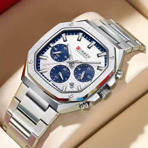 CURREN 8459 Luxury Fashion Square Dial Stainless Steel Active Chronograph Luminous Watch For Men With Free Box By Primepick.