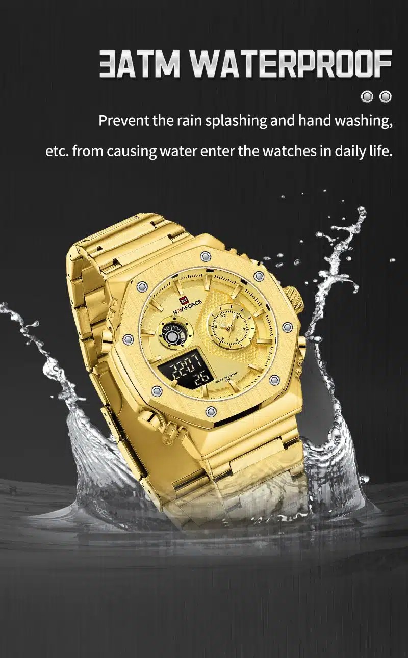 NAVIFORCE NF9216S Golden Stainless Steel Dual Time Watch For Men - Image 4