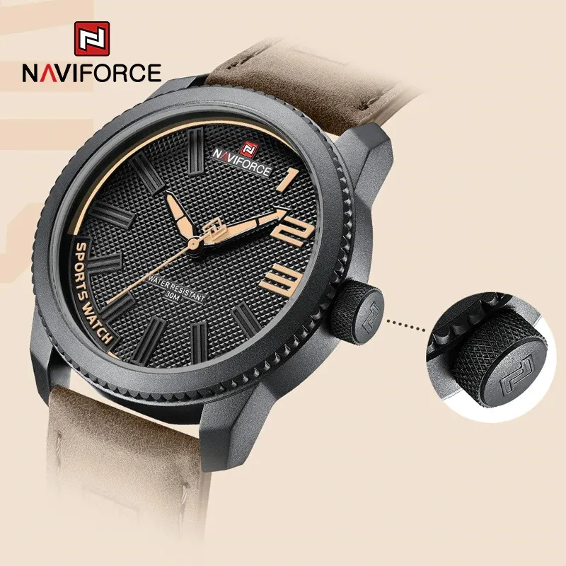 NAVIFORCE 9202 Casual Leather Watch Style Fashion Wristwatch For Men - Black & Chocolate - Image 4