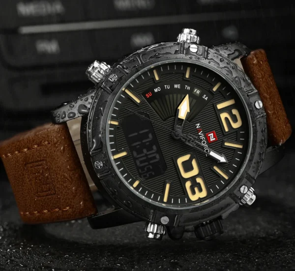 NAVIFORCE NF9095 Luminous Faux Leather Strap Analog Digital Watch for Men- Chocolate - Image 2