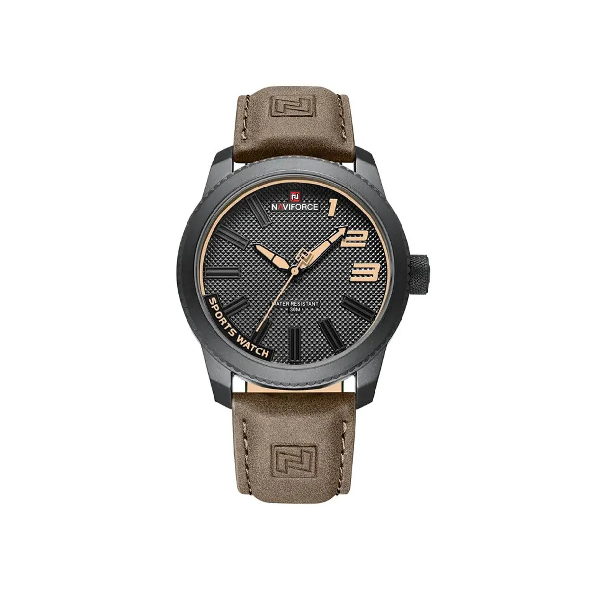 NAVIFORCE 9202 Casual Leather Watch Style Fashion Wristwatch For Men - Black & Chocolate - Image 2