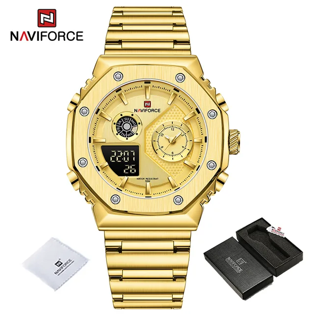NAVIFORCE NF9216S Golden Stainless Steel Dual Time Watch For Men - Image 2