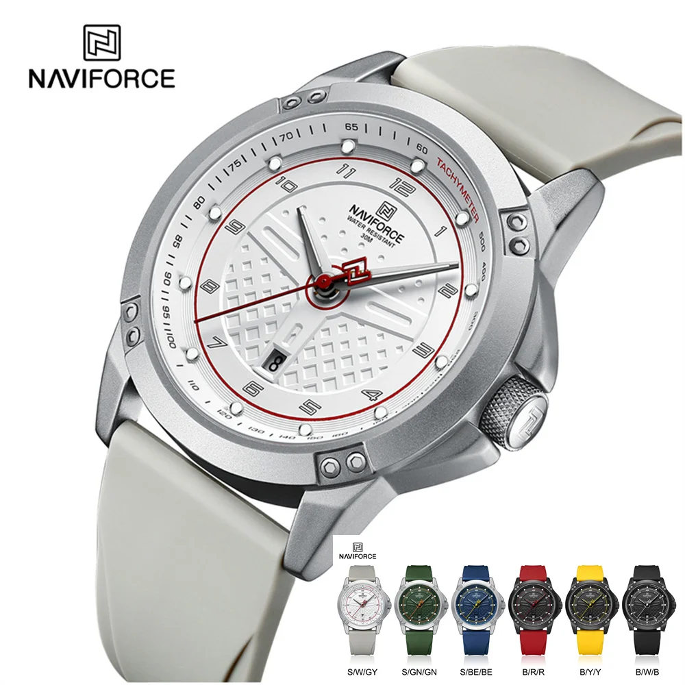 NAVIFORCE 8031 Silver-White Sport Quartz watch for men Silicone strap with Date Alloy Case Wristwatch - Image 2