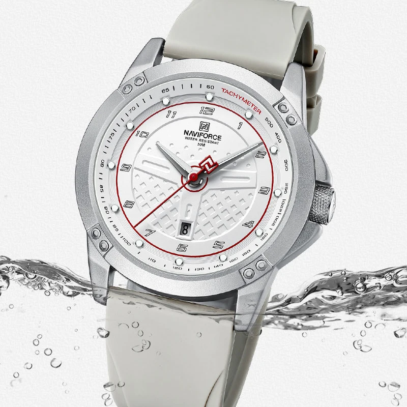 NAVIFORCE 8031 Silver-White Sport Quartz watch for men Silicone strap with Date Alloy Case Wristwatch - Image 3