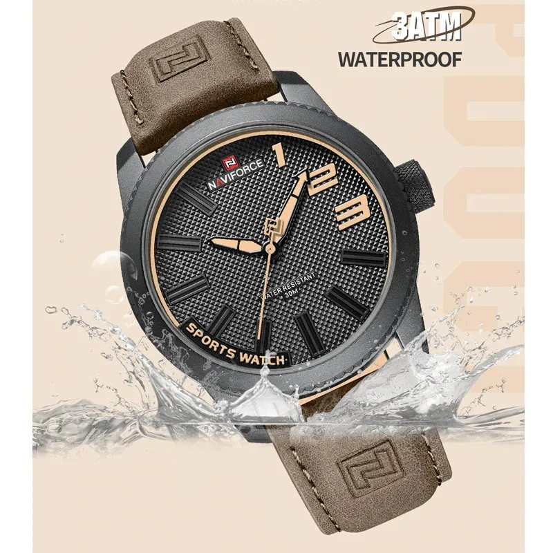 NAVIFORCE 9202 Casual Leather Watch Style Fashion Wristwatch For Men - Black & Chocolate - Image 3