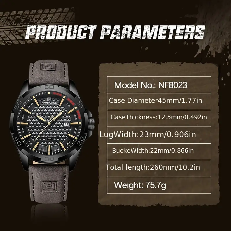 NAVIFORCE NF8023 PU Leather Analog Watch for Men - Image 4