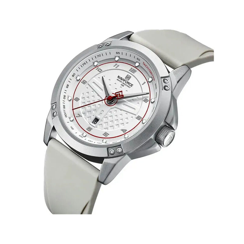NAVIFORCE 8031 Silver-White Sport Quartz watch for men Silicone strap with Date Alloy Case Wristwatch