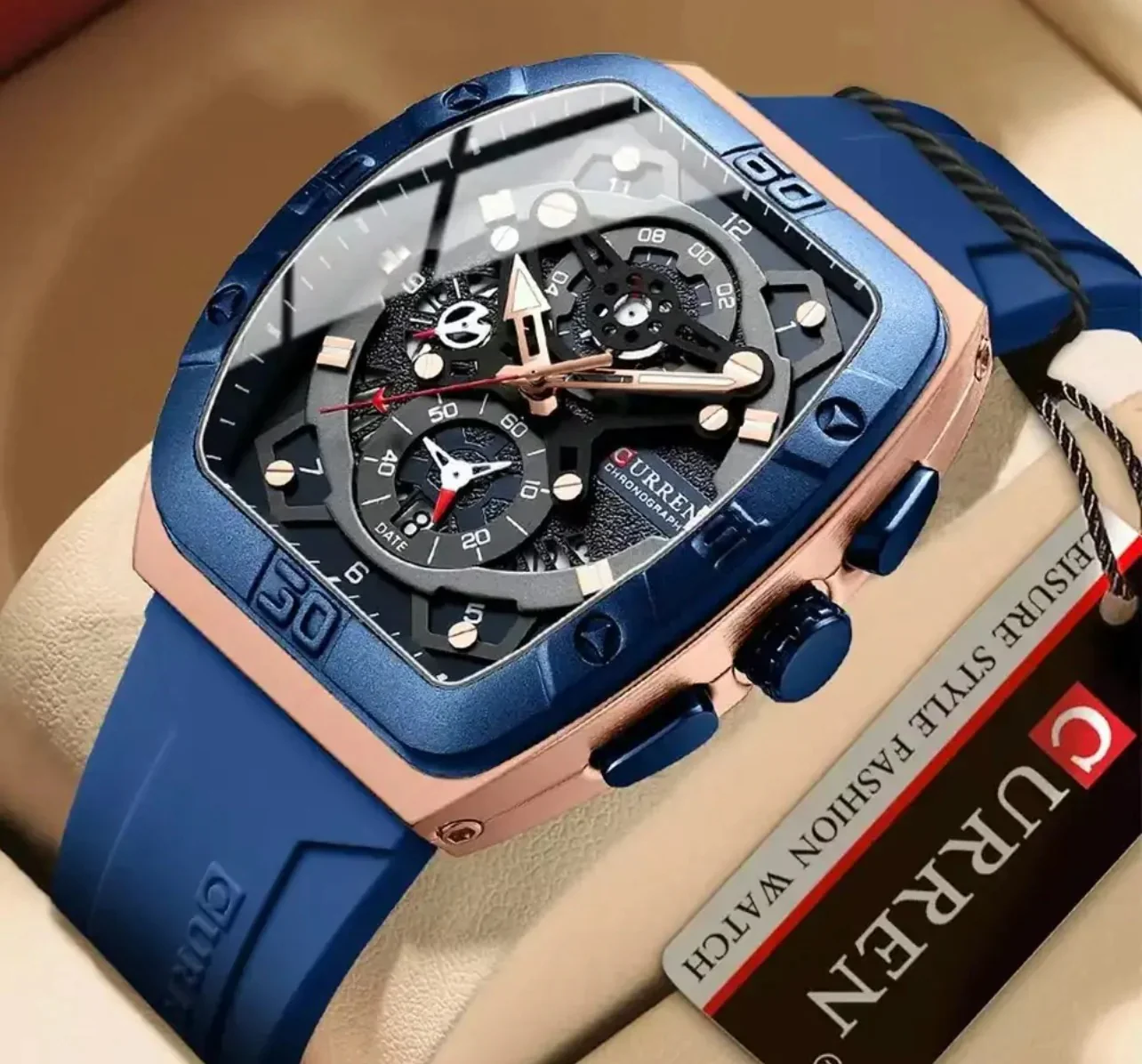 CURREN 8443 Men Fashion Sport Watch Waterproof Luminous Hollow Out Design Multifunction Full Auto Date Quartz Watches - Image 5