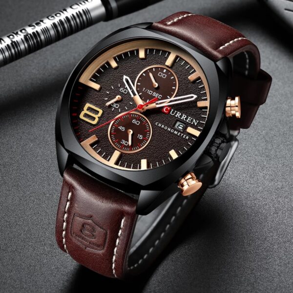 CURREN 8324 PU Leather Chronograph Fashionable Classic Watch For Men - Image 2