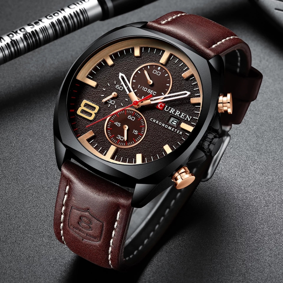 CURREN 8324 PU Leather Chronograph Fashionable Classic Watch For Men - Image 2