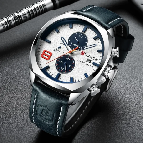 CURREN 8324 PU Leather Chronograph Fashionable Classic Watch For Men