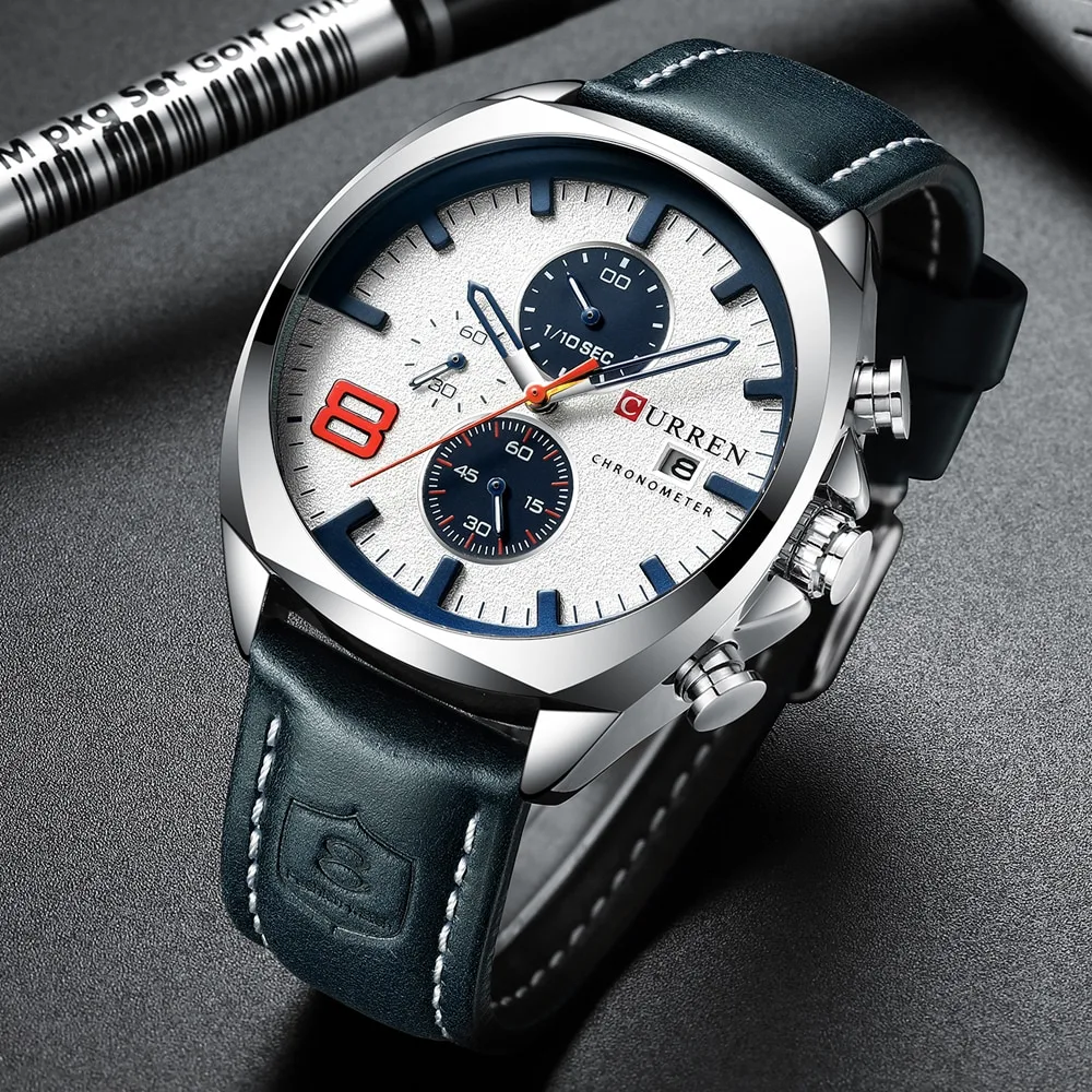 CURREN 8324 PU Leather Chronograph Fashionable Classic Watch For Men
