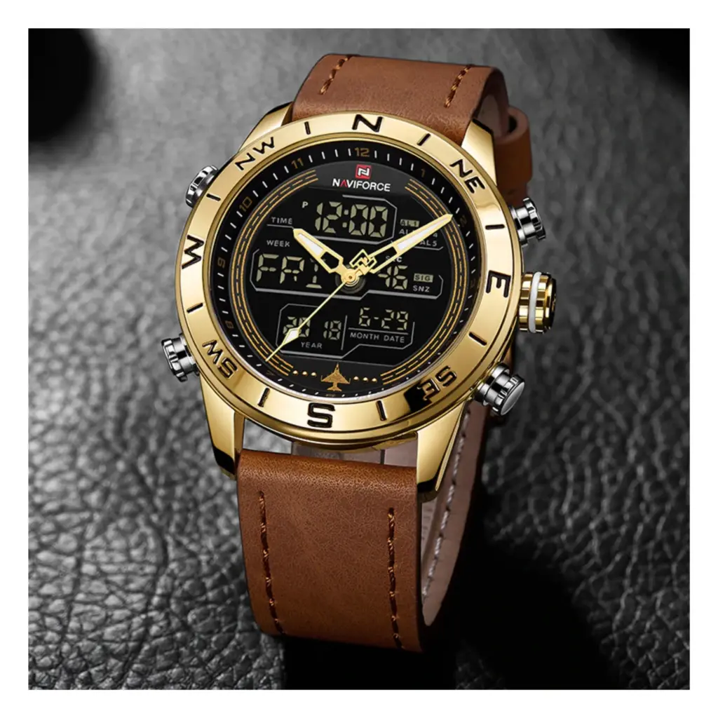 PU Leather Dual Time Wrist Watch